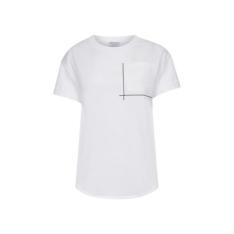 White jersey Shiny Pocket Detail T-shirt