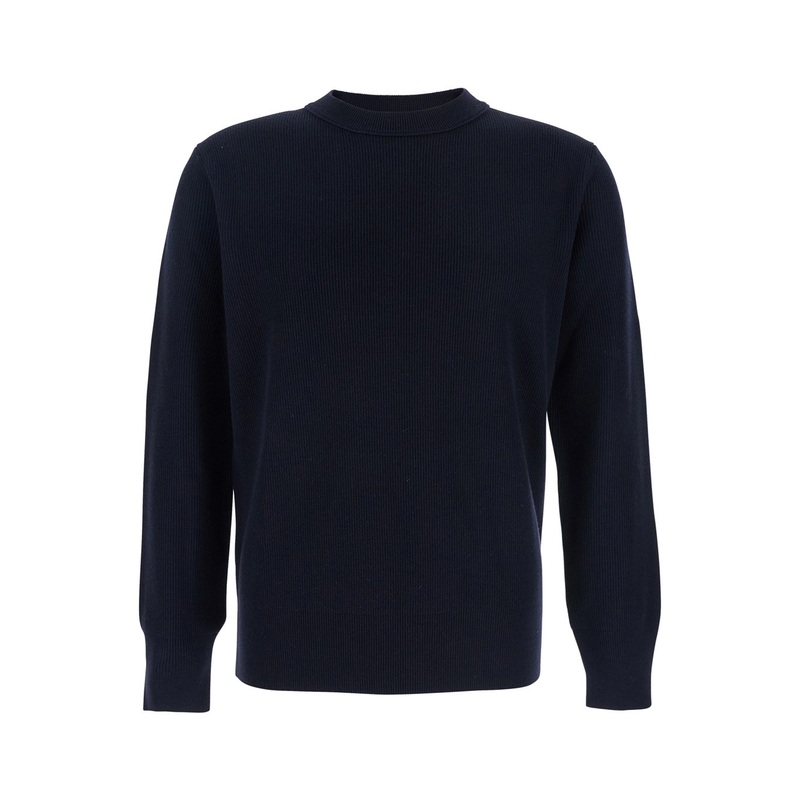 Blue Sweater with Ribbed Design in Wool Man