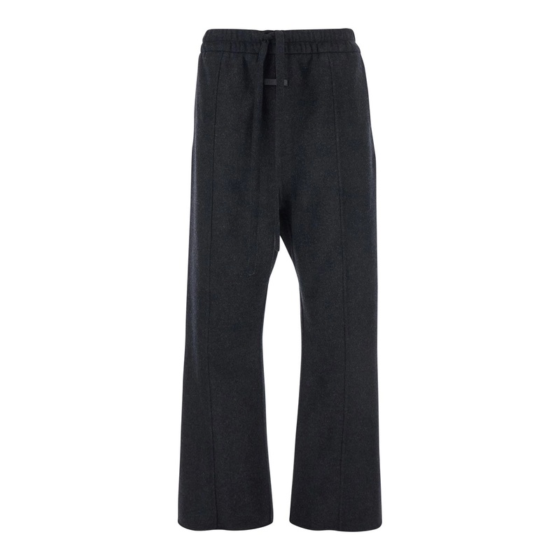 ’70s’ Dark Grey Pants with Logo Patch on the Front and Drawstring Waist in Wool Man
