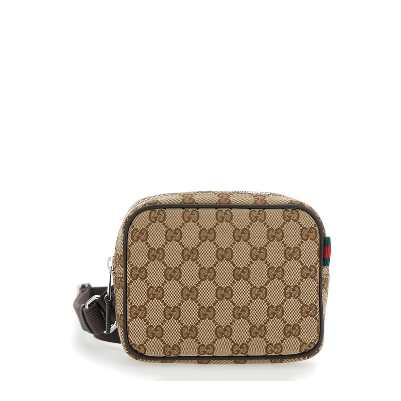 Beige Shoulder Bag with GG All-Over Motif and Removable Shoulder Strap in Canvas Man