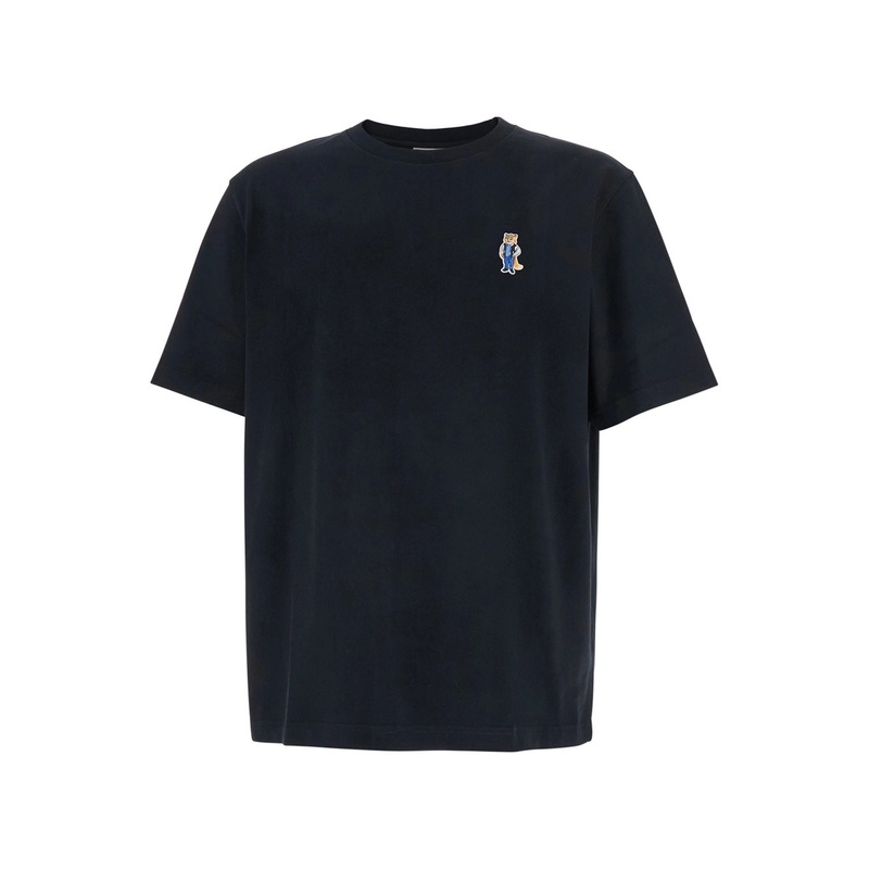 Black T-Shirt with Fox Head Patch in Cotton Man