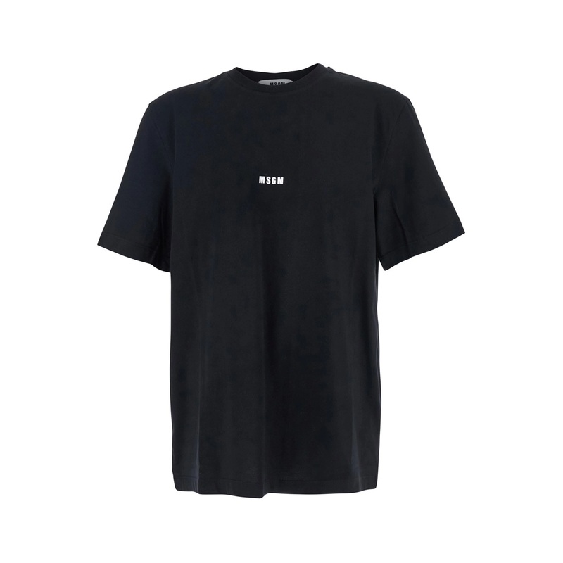 Black T-Shirt with Lettering Logo on the Front in Cotton Man