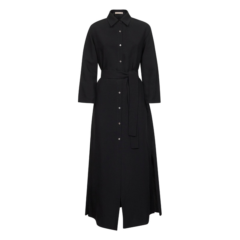 Black viscose and linen Aflea shirt dress