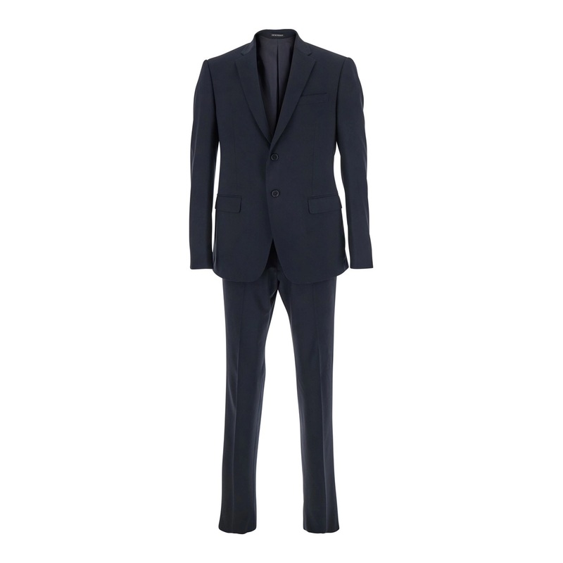 Blue Double-Breasted Suit with Classic Revers in Wool Man