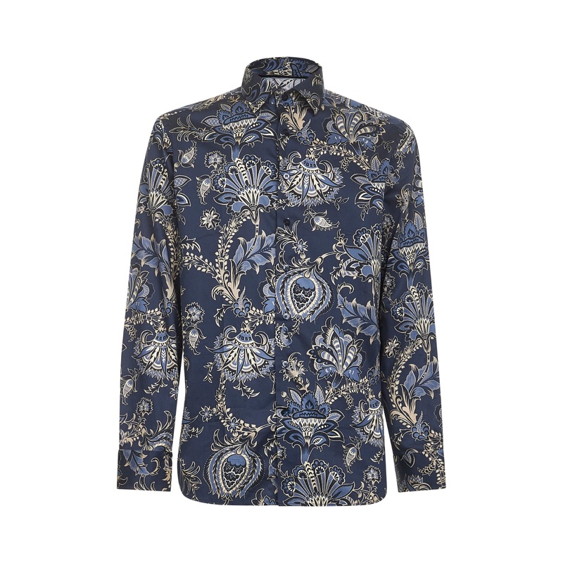 Blue maxi flower print cotton shirt