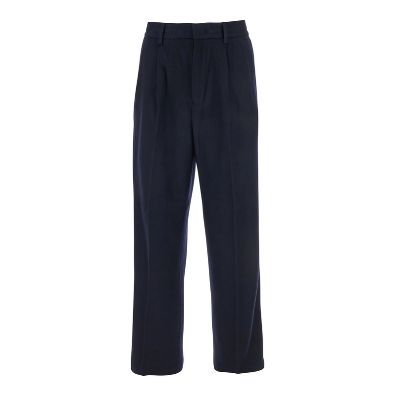 Blue Trousers with Belt Loops and Back Logo Plaque in Wool Man