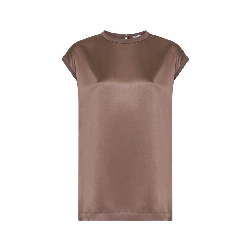 Brown stretch silk satin monili top