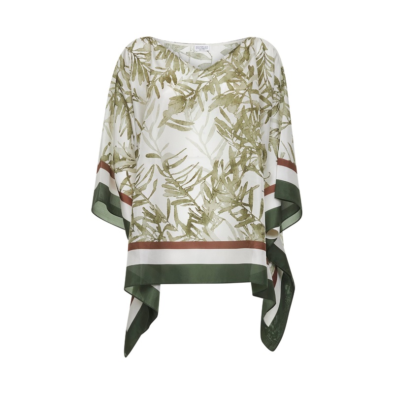 Green Herbarium Print ponge top with monili
