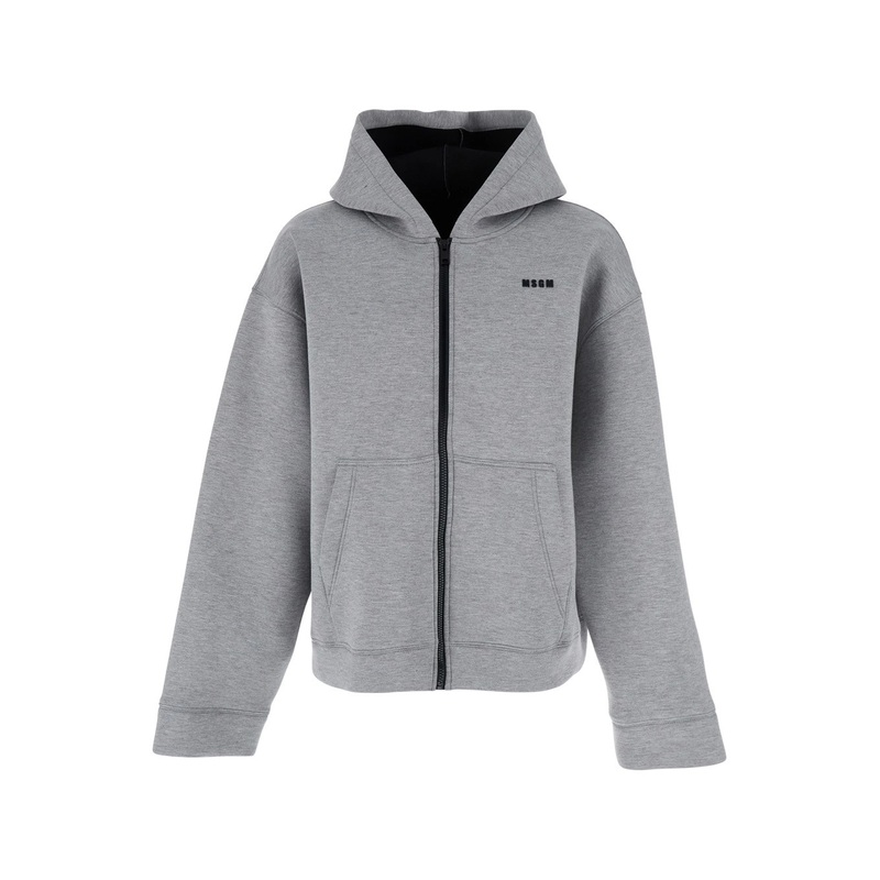 Grey Hoodie with Contrasting Logo Embroidery in Cotton Man