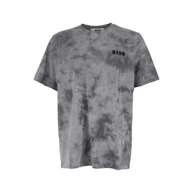 Grey T-Shirt with Embroidered Logo on the Front and All-Over Tye-Die Print in Cotton Man