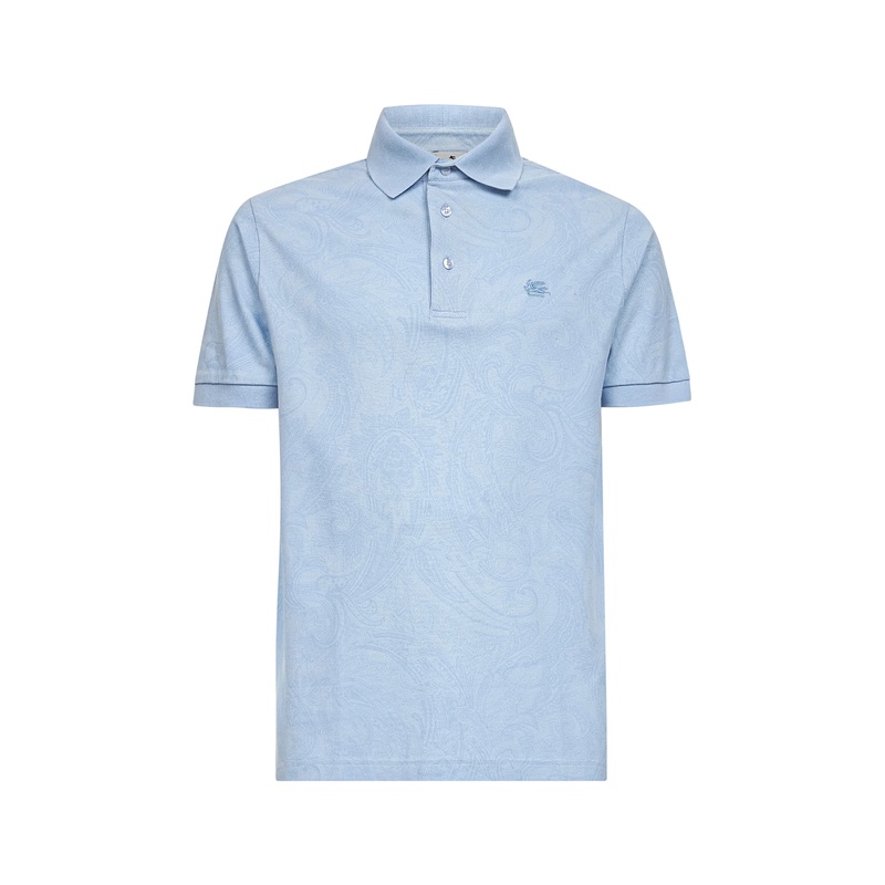 Light blue Paisley jacquard cotton polo shirt