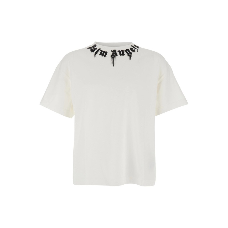 White Crewneck T-Shirt with Logo Print on the Neck in Cotton Man
