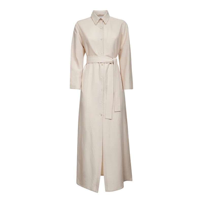 Beige viscose and linen Aflea shirt dress