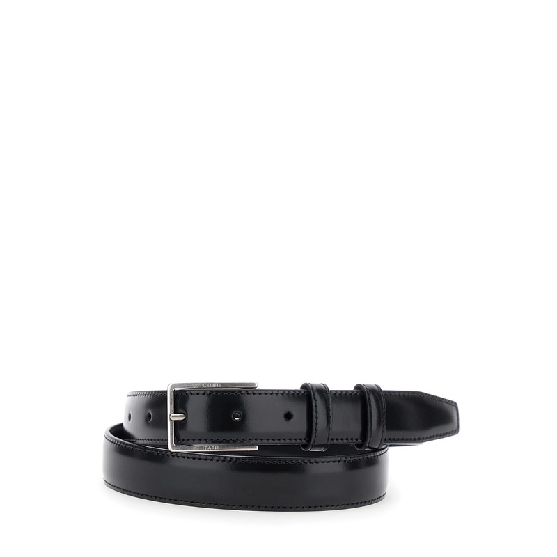 Black Belt with Logo Buckle in Leather Man