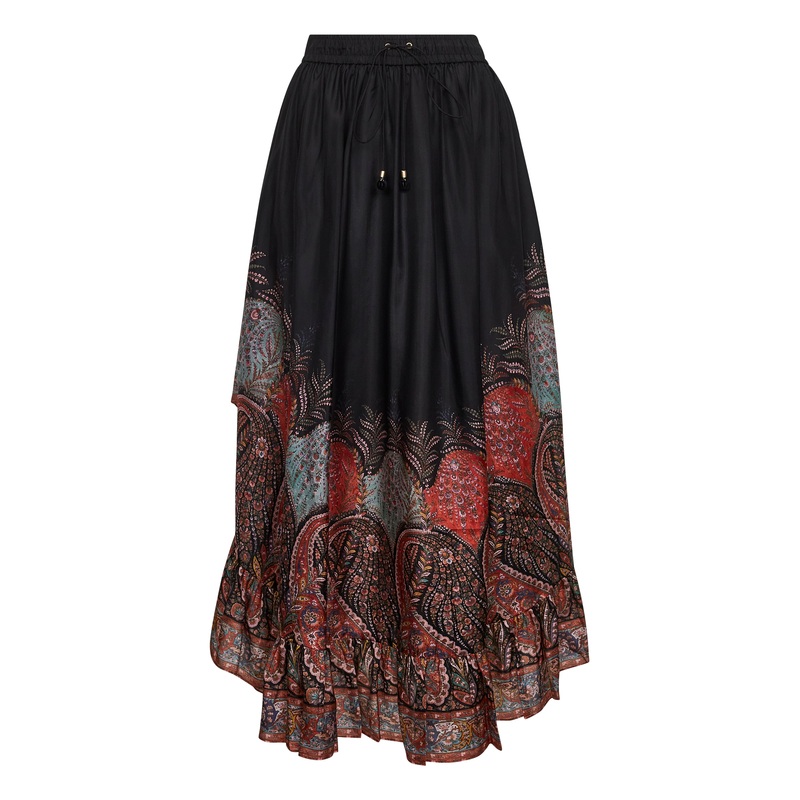 Black Paisley habotai silk Rhiannon maxi skirt