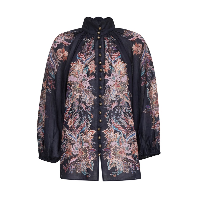 Blue Paisley ramie Rhiannon blouse