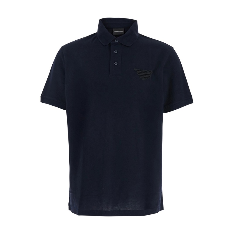 Blue Polo Shirt with Classic Collar and Front Logo in Cotton Man