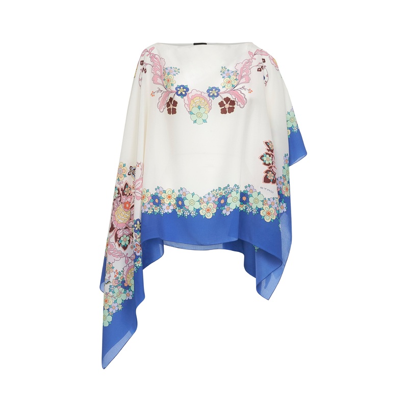 Flower print silk crpe de Chine poncho