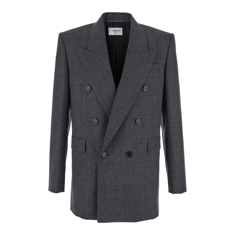 Grey Double-Breasted Jacket with Peak Revers in Wool Man