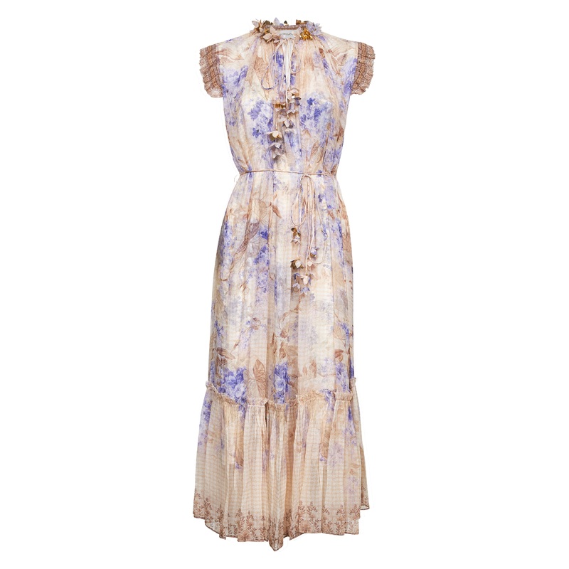 Lilac floral viscose Dawning midi dress