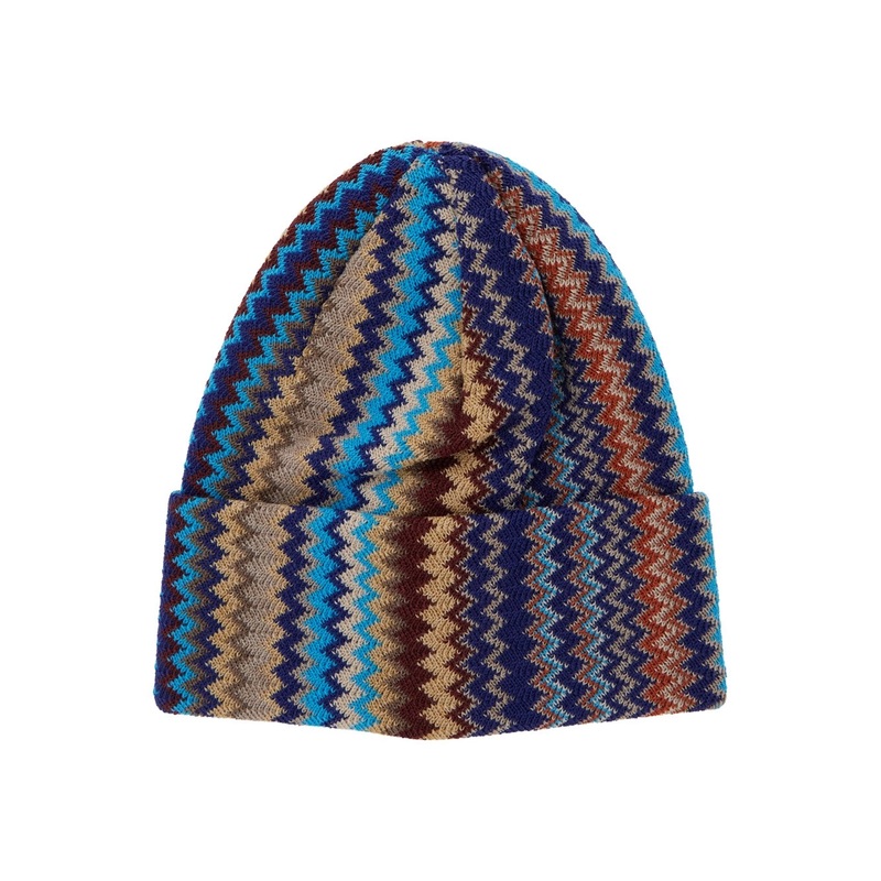 Multicolor Beanie with ZigZag Motif in Wool Blend Man