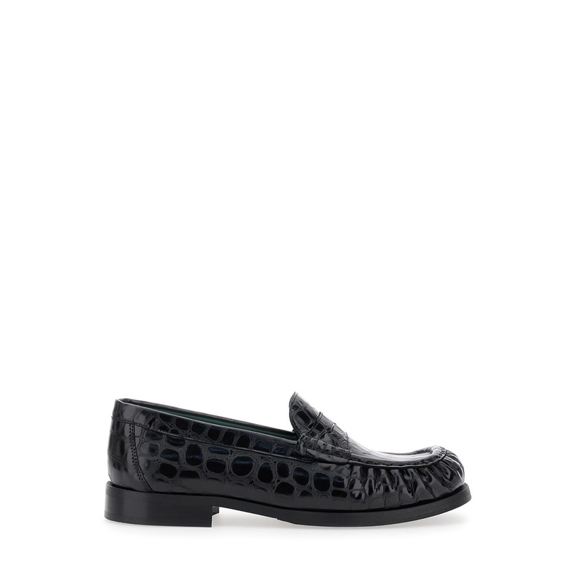 ‘Ogee’ Black Loafers with Almond Toe and Embossed Crocodile Effect in Leather Man