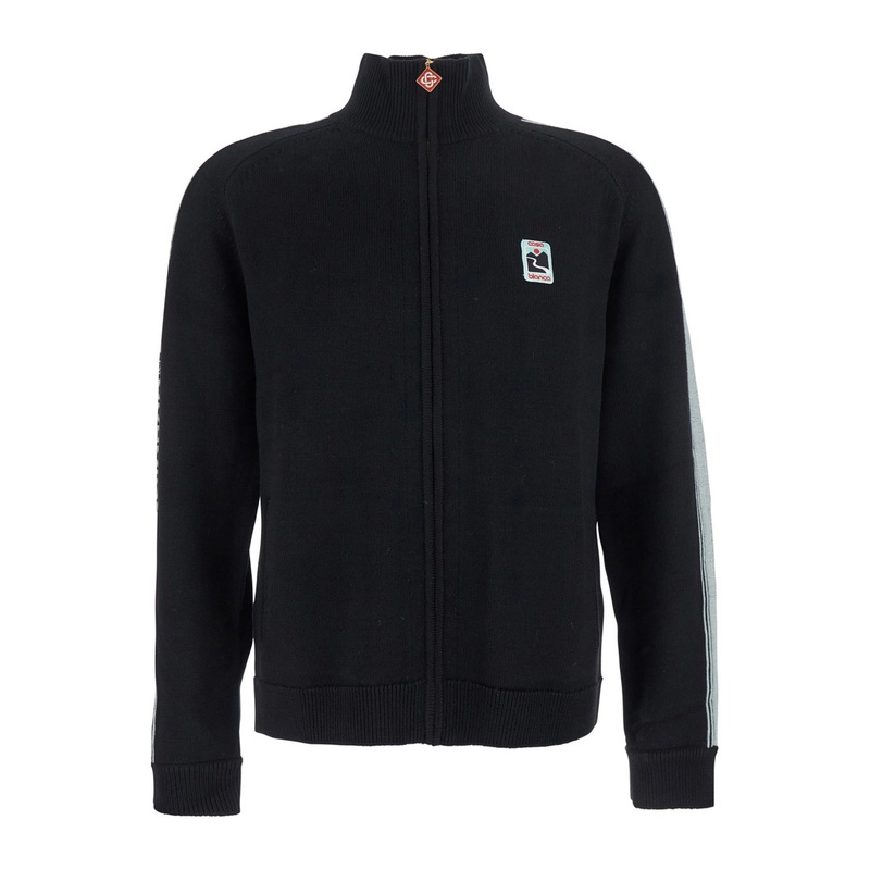 Black High Neck Sweatshirt with Logo Patch on the Front in Wool Man
