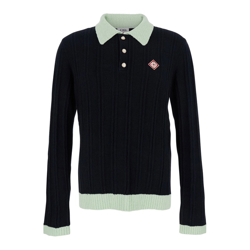 Black Polo Shirt with Classic Collar and Logo Patch on the Front in Cotton Blend Man