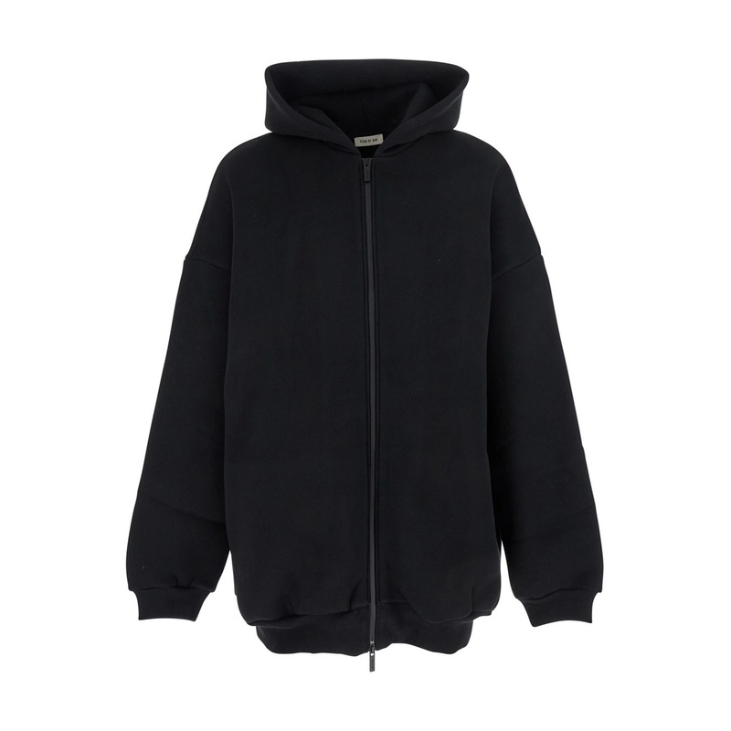 Black Sweatshirt with Hood and Dropped Shoulders in Cotton Blend Man