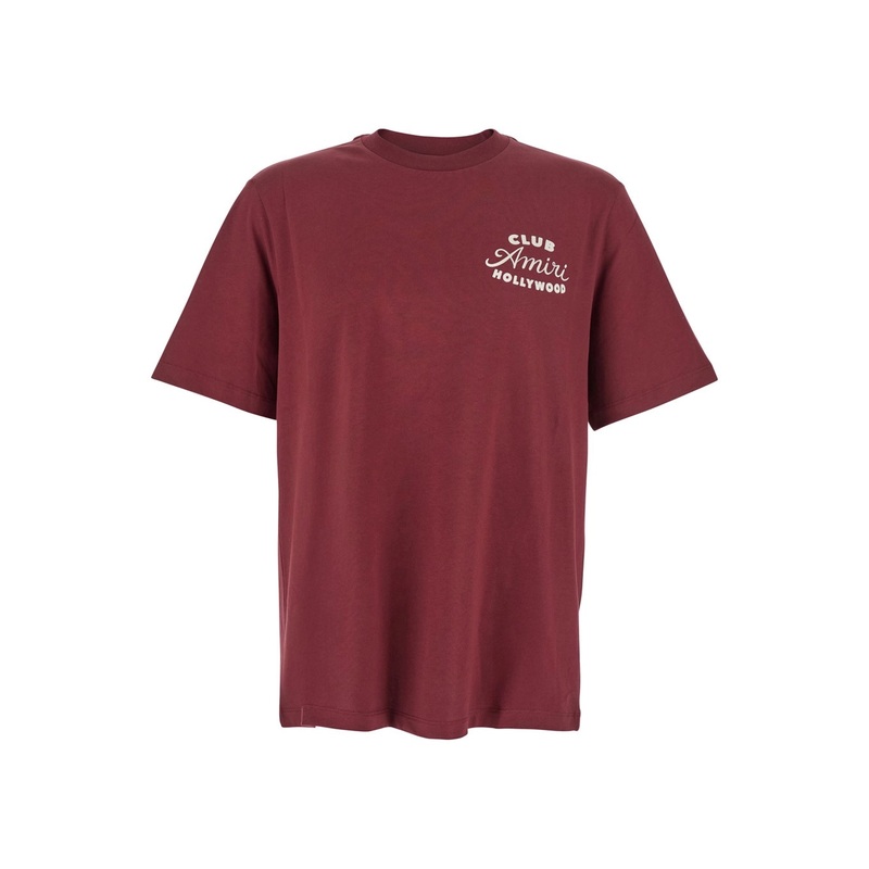 Bordeaux Crewneck T-Shirt with Logo Lettering on the Front and Maxi Logo Print on the Rear in Cotton Man