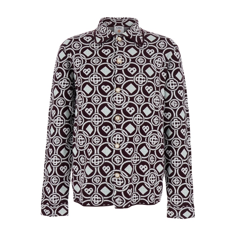 Bordeaux Shirt with Classic Collar and All-Over Monogram in Cotton Man