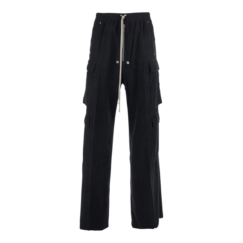‘Cargo Belas’ Black Cargo Pants with Drawstring Waist and Cargo Pockets in Cotton Man