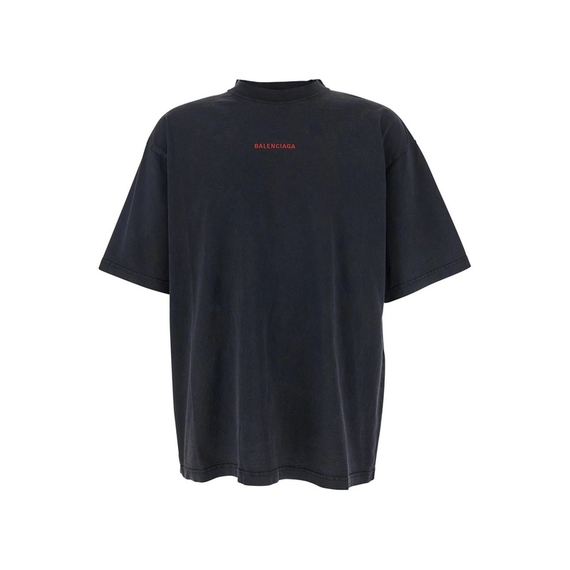 Black Crewneck T-Shirt with Logo on the Front and on the Back in Cotton Man