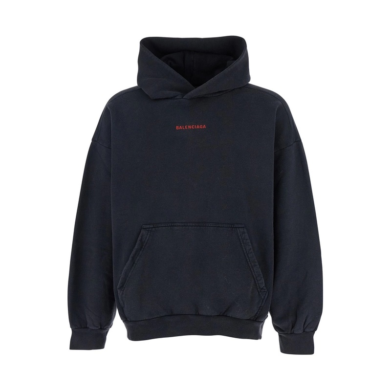 Black Hoodie with Logo Print on Front and Rear in Cotton Man