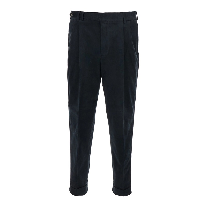 Black Patns with Pleats and Belt Loops in Cotton Blend Man
