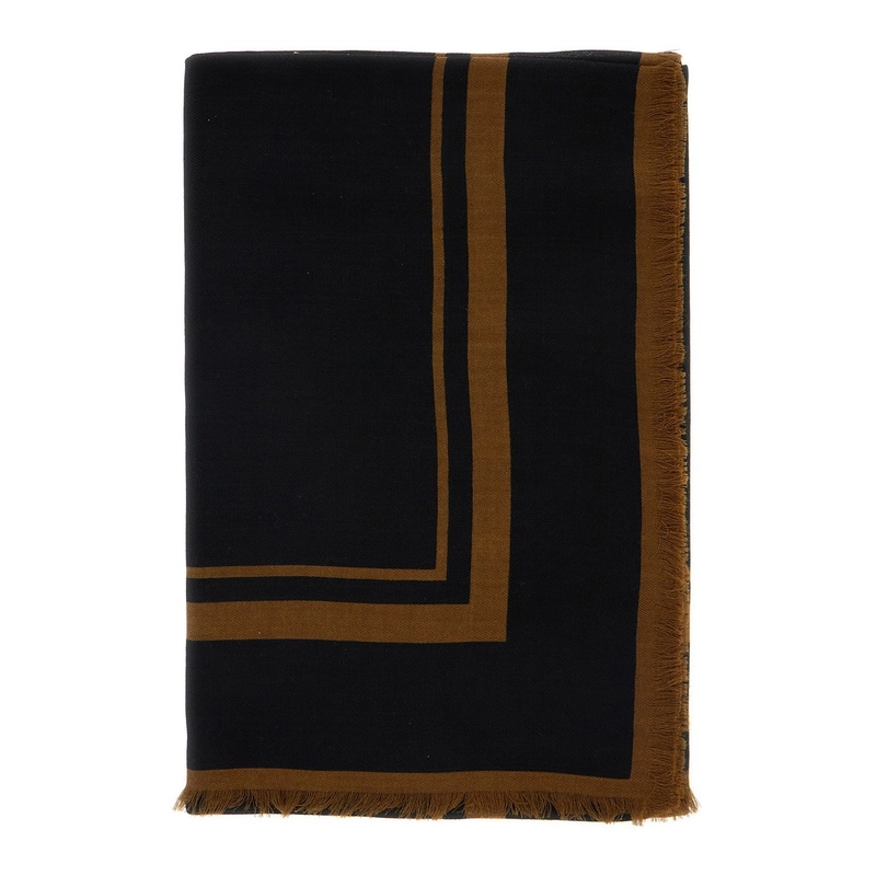 Black Square Scarf with Cassandre on the Front and Leopard Motif in Wool Woman