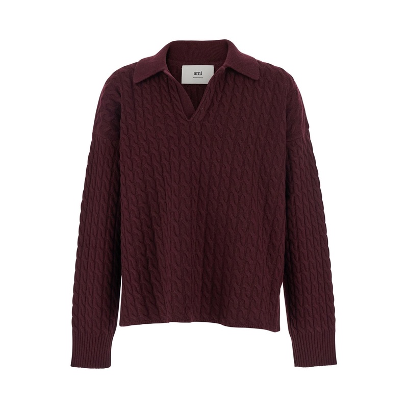 Bordeaux Polo Shirt with Woven Design in Wool Man