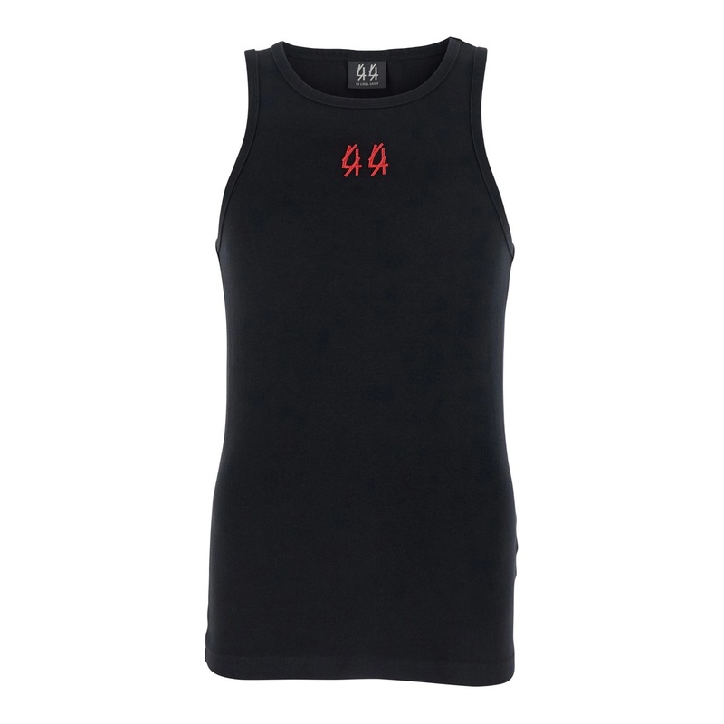 Black Crewneck Sleeveless Top with Embroidery on the Front in Cotton Man