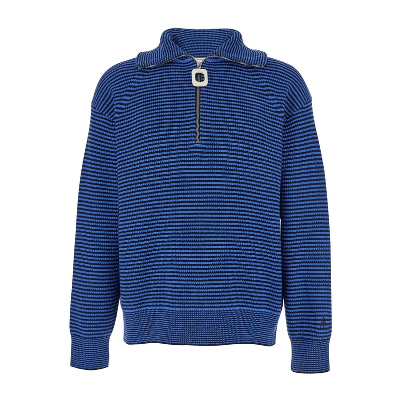Blue Sweater with Half Zip Closure on the Front in Cotton Piquet Man