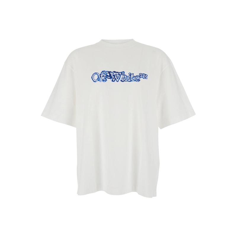 ‘Cloudy Arrow’ White Crewneck T-Shirt with Logo Lettering on the Front and Maxi Arrows on the Rear in Cotton Man