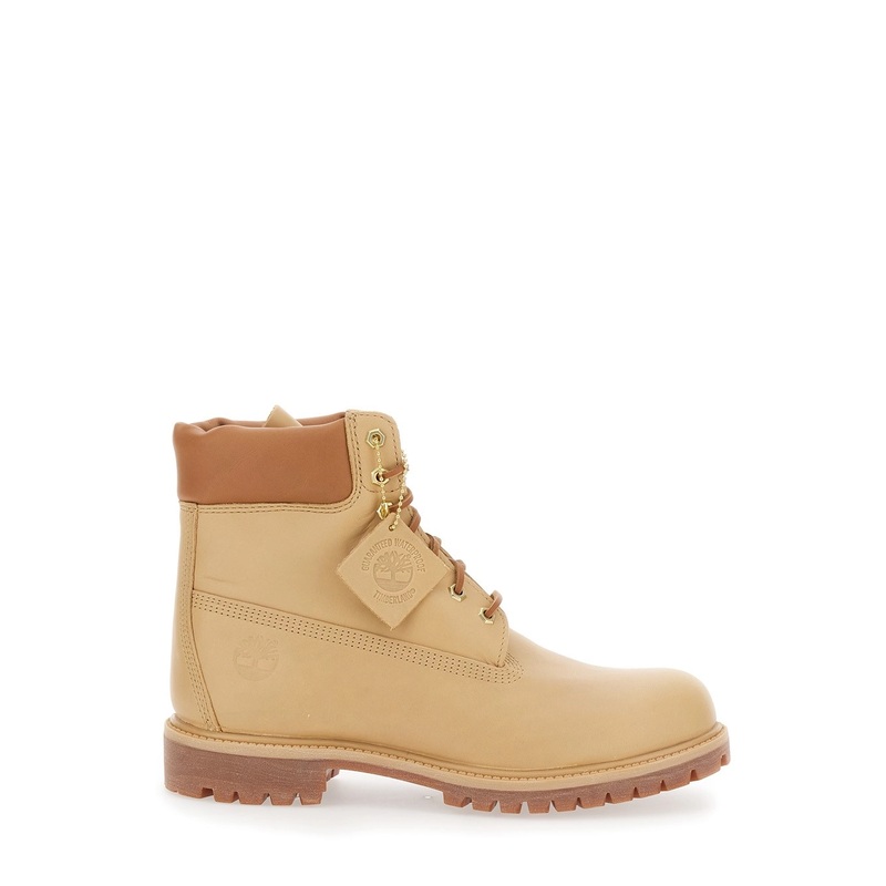 Beige Water-Proof Boots with Logo Plate in Leather Man