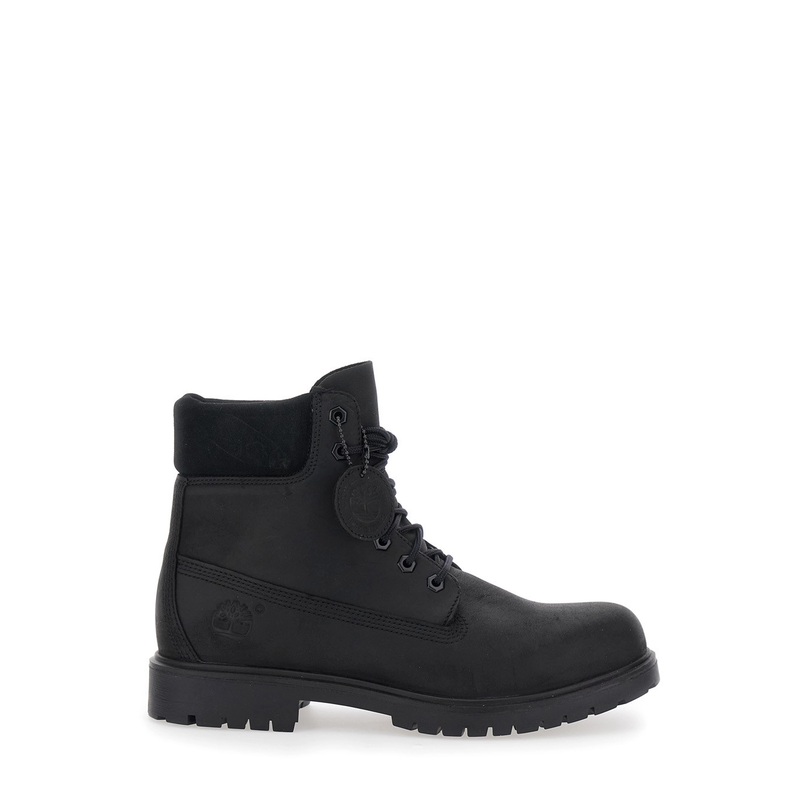 Black Boots with Logo Plate in Leather Man
