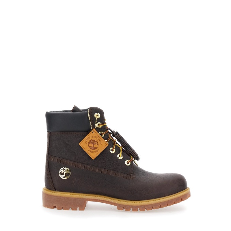 Brown Water-Proof Boots with Logo Plate in Leather Man