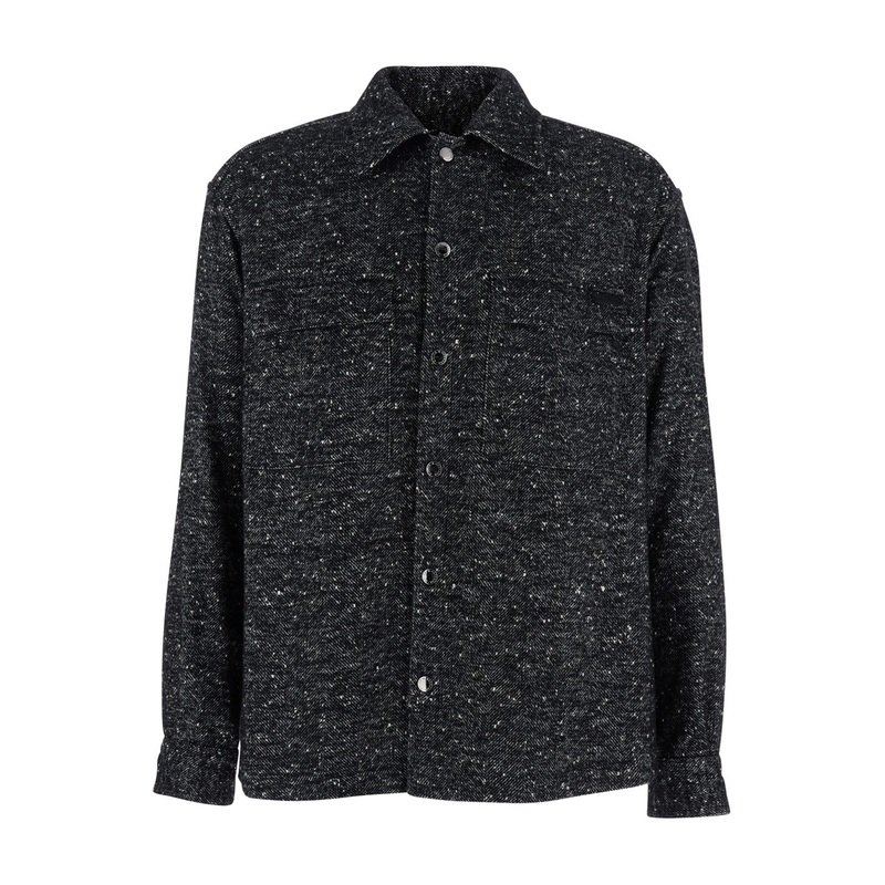 Dark Grey Shirt with Classic Collar and Chest Pockets in Fabric Man