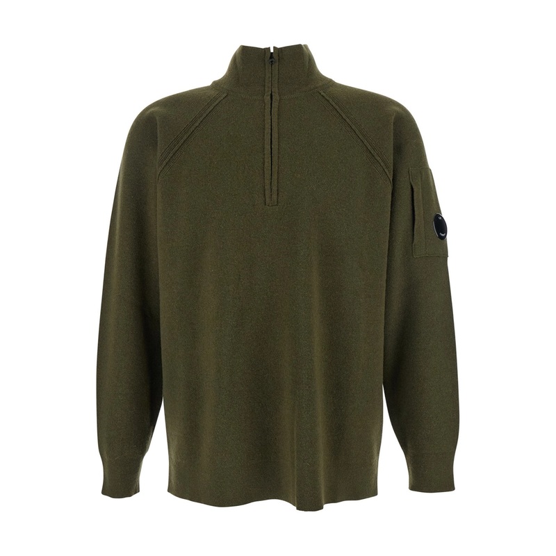 Green Turtleneck Sweater with Logo Plaque on the Sleeve in Wool Man