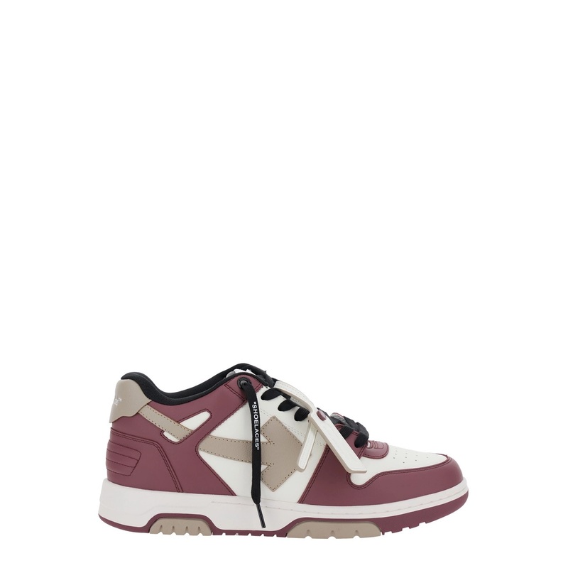 ‘Out of Office’ Bordeaux Low Top Sneakers with Arrow Motif and Zip-Tie Tag in Leather Man