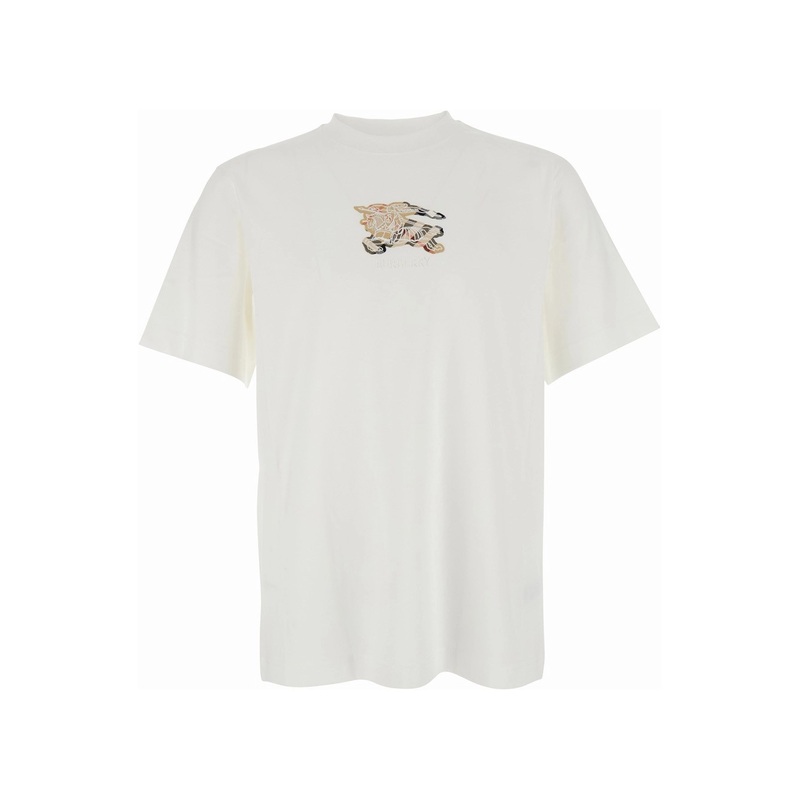 White T-Shirt with Embroidered Logo on the Chest in Cotton Man