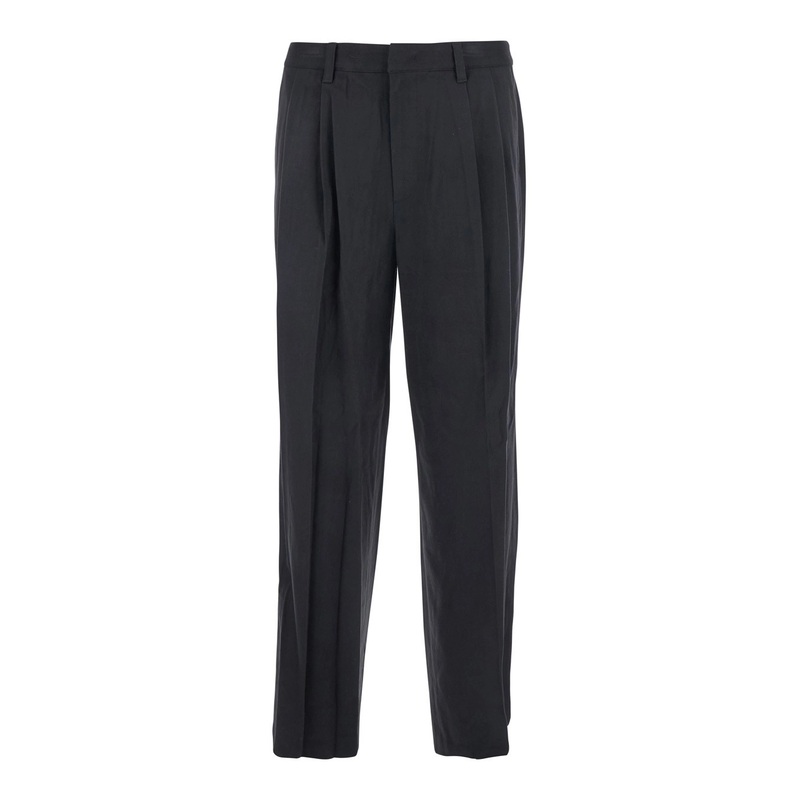 Black Tailored Trousers with Front Pleats in Fabric Man