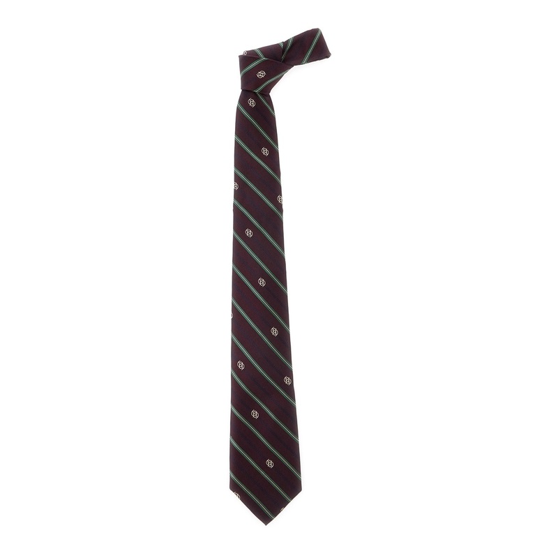 ‘La Cravate Rayure Monogramme’ Bordeaux Tie with All-Over Striped Motif and All-Over Logo Embroidery in Silk Man