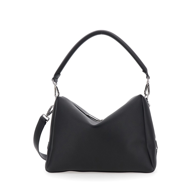 ‘Lui Large’ Black Shoulder Bag with Removable Strap in Leather Man